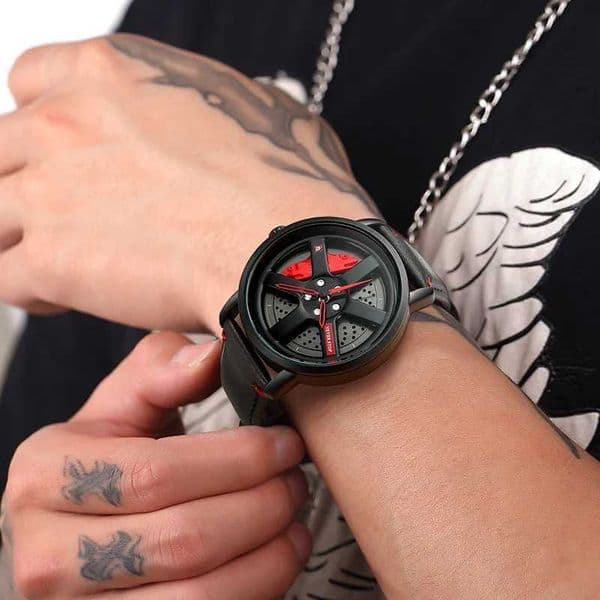 Mens Watch Sport Personalized Car Wheel 360 Rotating Leather Strap MaleFashion Quartz Clock Wristwatches Z250207