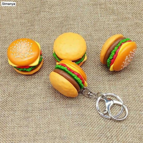 New simulation hamburger Key Chain New Pendant Bag Charm Accessories handmade resin food Car Key Ring Lovely Keychain K1712XJ250115
