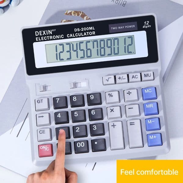 Desk Calculator 12 Digit LCD Display Solar Battery Powered Big Button Giant Accounting Calculator w/ Anti-slip Bottom for Home 250206