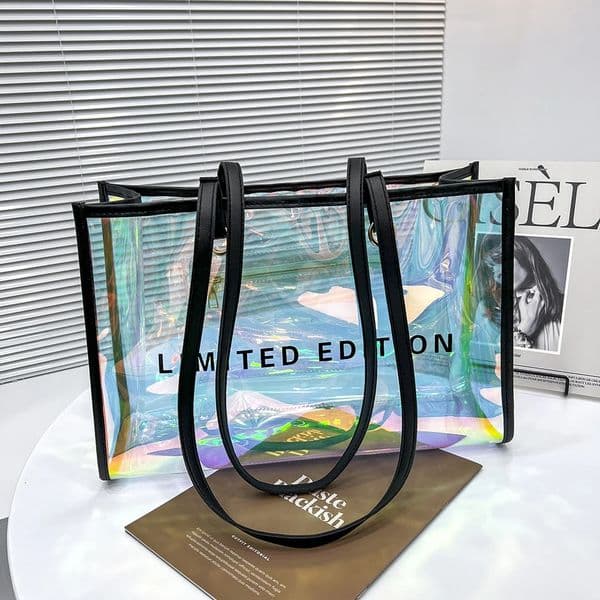 Women Letters Large Capacity Shoulder Bags Laser PVC Transparent Handbag Female Casual Clear Summer Holiday Beach Bag 250207