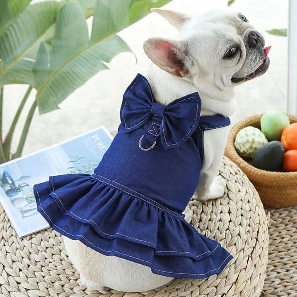 Denim Dog Dress Vest Harness Summer Clothes For Puppy Small Medium Chihuahua French Bulldog Walking Harness Cat Pet Accessories 250206BJ