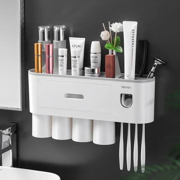 Toothbrush Holder Double Automatic Toothpaste Dispenser Magnetic Adsorption Inverted Cup Storage Rack Bathroom Accessories 250117