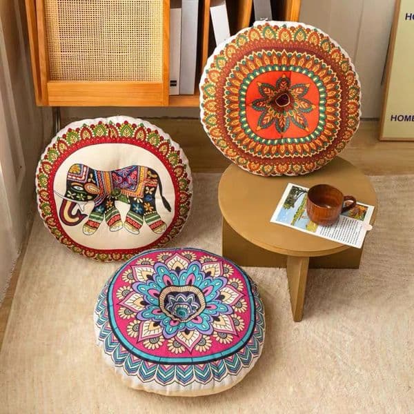 Geometric Cotton And Hemp Round Chair Cushion For Home Use Ethnic Style Puff Mat Tatami Comfortable Meditation Seat 250208