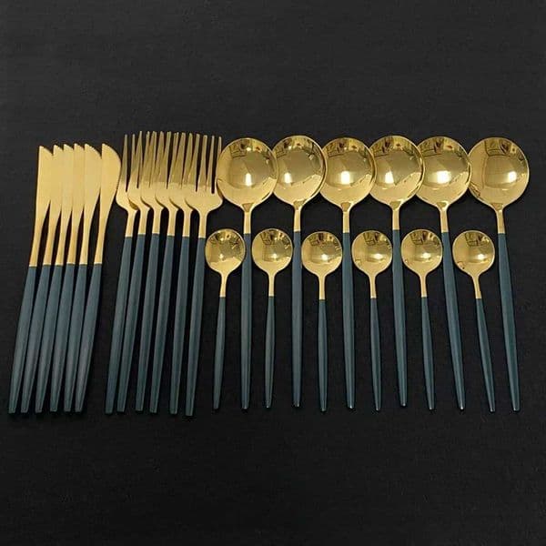 Colorful Stainless Steel Dinnerware Set Cutlery Set Kitchen Mirror Gold Tableware Knife Fork Spoon Dinner Set 24Pcs X250210