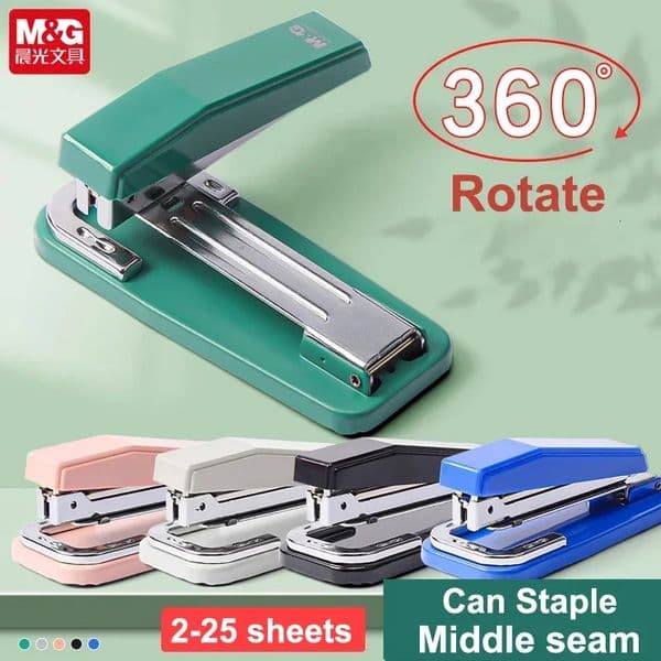 M G 5 Colors 360 Rotatable Heavy Duty Stapler Use 24/6 Effortless Long Stapler School Paper Staplers Office Book 250206BJ