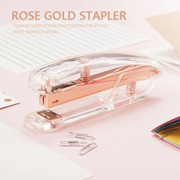 Fashion Rose Gold Stapler Desk Binder Book Paper Stapling Staple Remover Hold Punch School Office Binding Supplies 250206BJ