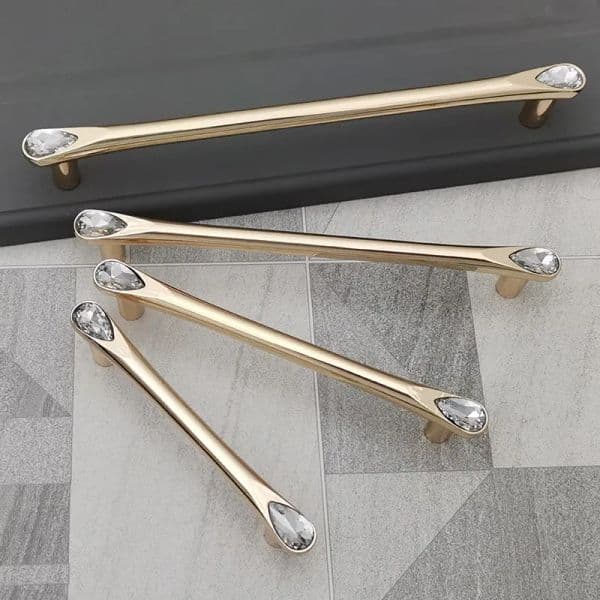 Gold Crystal Diamond Kitchen Cabinet Knobs and Pulls - Zinc Alloy Cupboard Door Handles Drawer Pulls Furniture Hardware