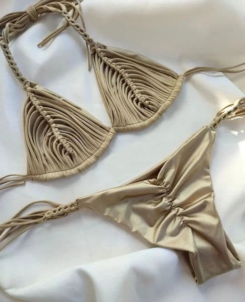 2024 Bandage Stripe Brazilian Bikini Swimwear Womens Braided Rope Swimsuit Two Piece Set Female Sexy Mujer Beachwear Summer 250113