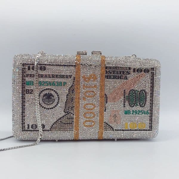 Dollars Gems Purse Crystal Evening Bags Women Gorgeous Novelty Unique Dia Clutch Purses Wedding Party Bag 250206