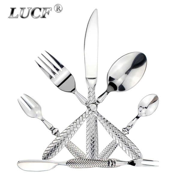 LUCF Royal Luxury Woven Pattern Handle Mirror Stainless Steel Dinnerware Elegant Cutlery Delicate Tableware For Kitchen Hotel X250210