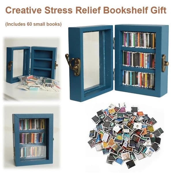 Mini Bookshelf Ornament 60PCS Mini Books Shake Bookshelf Shake Away Your Anxiety Shake Your Anxiety for Home Room Office Decor 250117