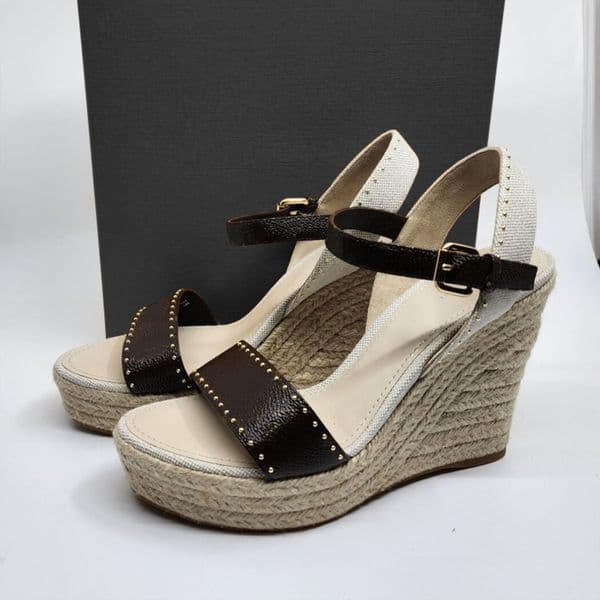 Women Heel Espadrille Wedges Designer Sandals Thick Bottom Hemp Espadrille Sandals Canvas Straw High Heels Summer Women Shoes Dress 378