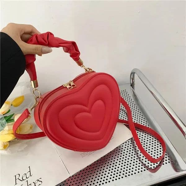 Quilted Handle Women PU Leather Shoulder Bag Fashion Heart Solid Color Crossbody Bag 250208