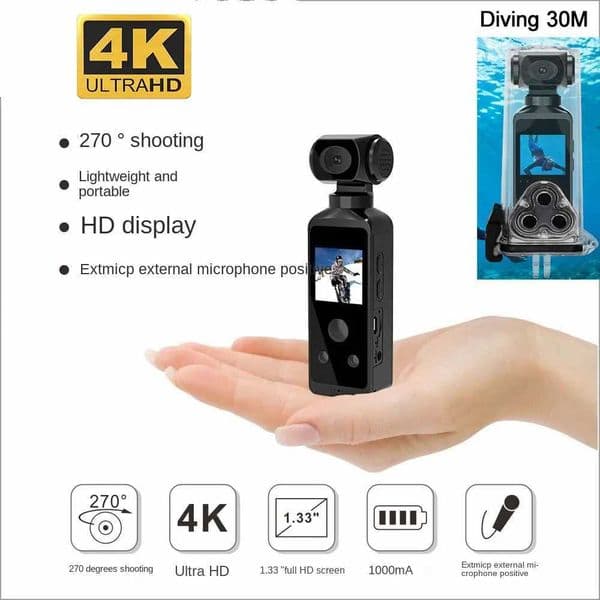 4K Ultra HD Pocket Action Camera 270 Rotatable Vlog Wifi Anti Shaking Sports Camera Helmet Travel Bicycle Driver Recorder X250210
