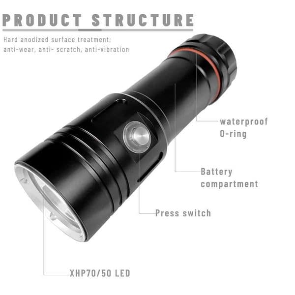 Asafee 80M Underwater Diving Flashlight P50/P70 LED 2000LM 150M Range Lantern IPX8 Waterproof Scuba Torch SOS Lamp Outdoor Z250211