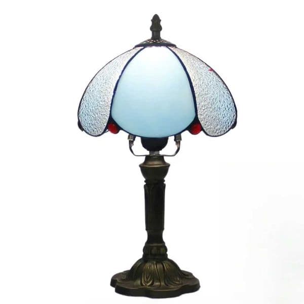 8inch Tiffany Stained Glass Diamond Blue Lampshade Table Lamp American Living Room Bedroom Night Light Villa Hotel Desk Lamp Z250211