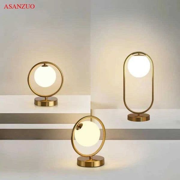Brass LED Table Lamps galss lighting fixtures Bedside Reading Desk Lamp Bedroom Hotel Home Decor Round Ring Standing lamp Z250211