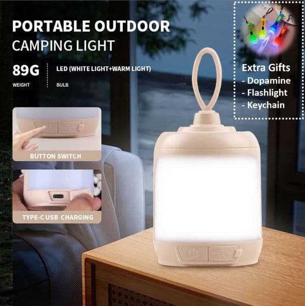 Extra Gift 3Colors Waterproof Tiny Outdoor Camping Light USB-C Rechargeable LED Super Bright Tent Lighting Portable Desk Night X250211
