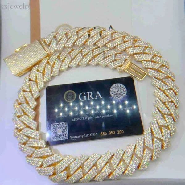 Gra Certificated Vvs Moissanite10mm 20mm 24mmPure Sterg Sier Necklace Chains Iced Out Cuban k Chain Dripiceco