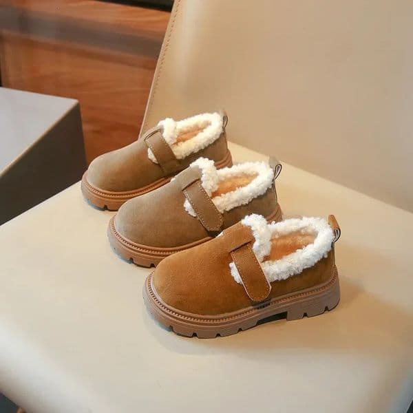 Childrens cotton shoes warm winter for girls thick soled childrens fashionable plush non slip leather boots 250211z