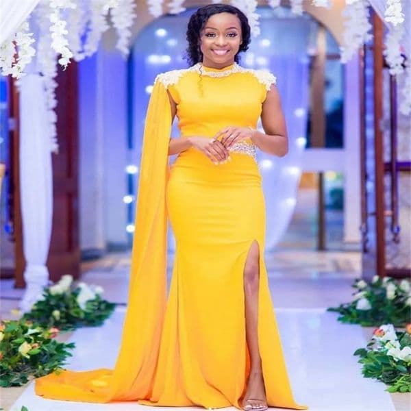 Gorgeous Yellow Prom Dress With Train Elegant Crystal Mermaid Black Girls Evening Dress Dance Slit Formal Party Dress 2025 African Robe De Soiree Vestio De Fiesta