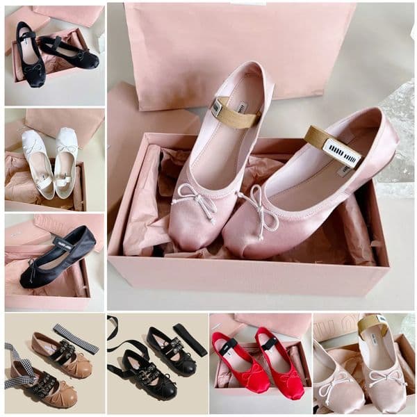 Ballet Paris Designer Professional Dance Shoes Satin ballerinas Bowknot Round toe Shallow Mouth Single Shoe Mary Jane comfortable flat sandals women Loafers