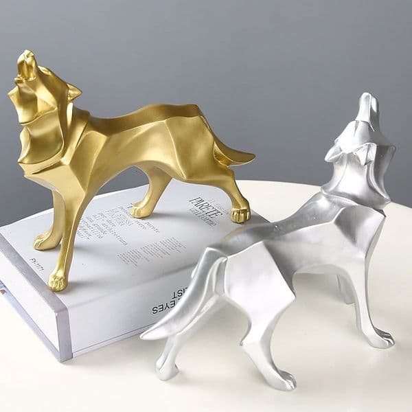 Wolf Figurine Animal Statue Abstract Geometric Style Resin Crafts Home Decor Desktop Wolves Sculpture Ornament 250117