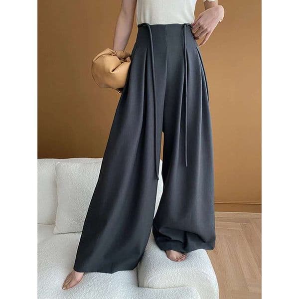 Fashion Drawstring Suits Pants For Women High Waist Pleasted Wide Leg Trousers Office Lady Clothes 2025 Spring New