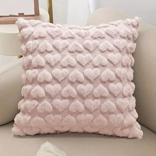 Pink Cute Modern Solid Love Plush Throw Pillow case Cover Valentines Day Cushion for Home Bed Living RoomSofa Decor 45x45CM 250110