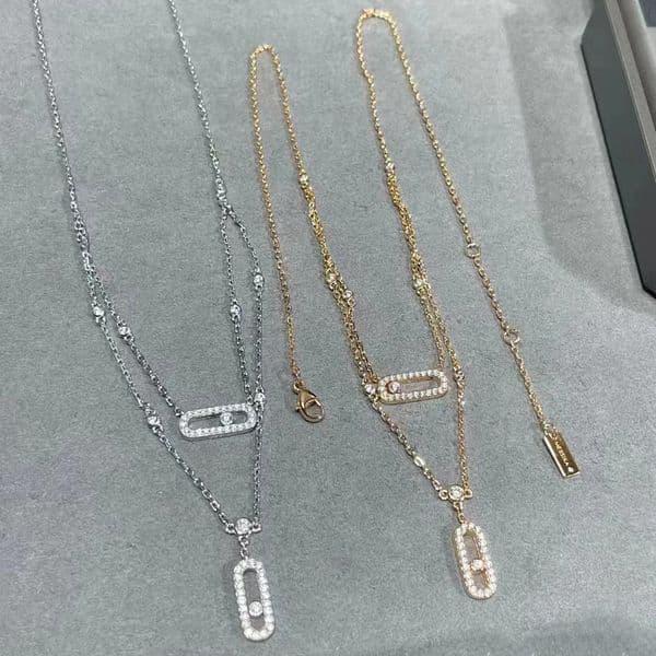 High version designer necklace three diamond trumpet sliding full diamond necklace all-in-one high sense geometric designer jewelry women pendant Necklaces