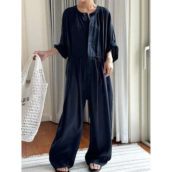 En Sunscreen Jumpsuit For Women Drawstring High Waist Wide Leg Pants Loose Female Clothing 2025 Summer New