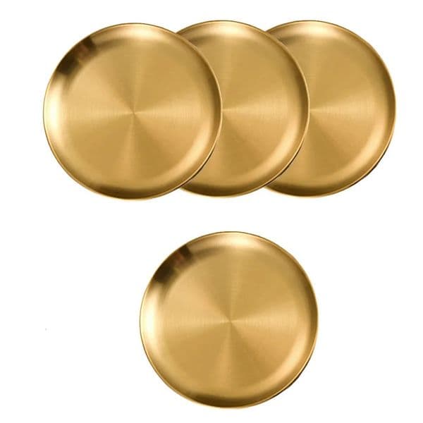 4Pcs Round Golden Plate RustProof Stainless Steels Shallow Tray 20232630cm Camping BBQ Picnic Dishes Cookware 250213