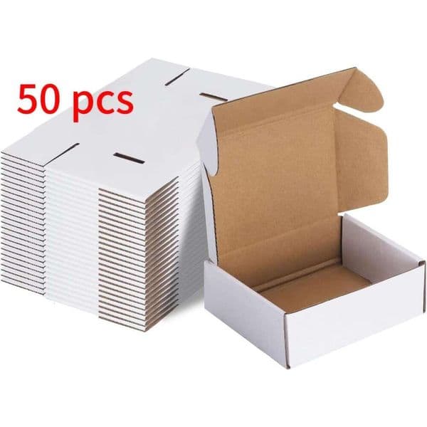 50Pcs Corrugated Paper Boxes, 6X4x2 Inch Sturdy Cardboard Packaging,White Small Shipping Boxes For Crafting Gift Maig