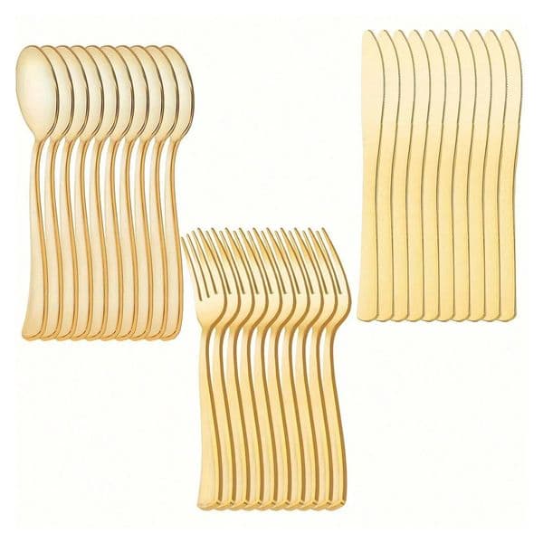 30PCS golden plastic tableware set includes 10 gold forks 10 spoons 10 wedding knives and washable party plastic tableware 250210