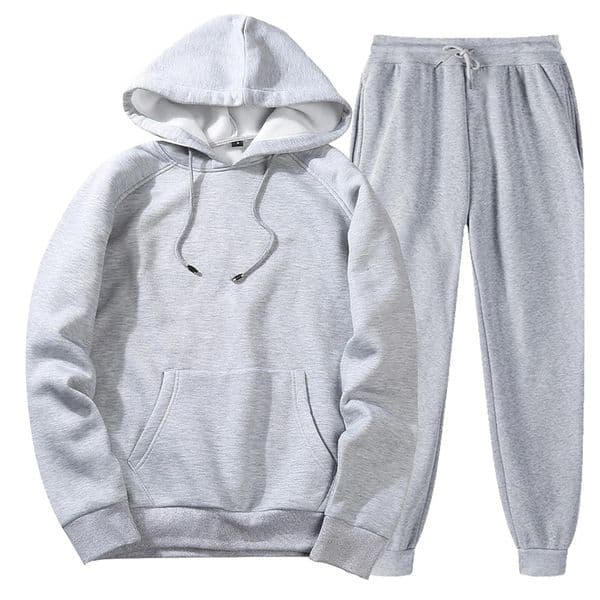 Mens Black Grey Two Piece Hoodies Tracksuit Fashion Casual Hooded SweatshirtDrawstring Sweatpants Daily Streetwear 250214BJ