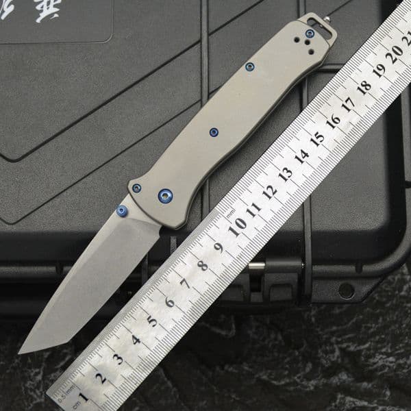 2Models 537 Bailout AXIS Folding Knife 3.34 M390 Tanto Plain Blade, TC4 Handles - 537GY-1