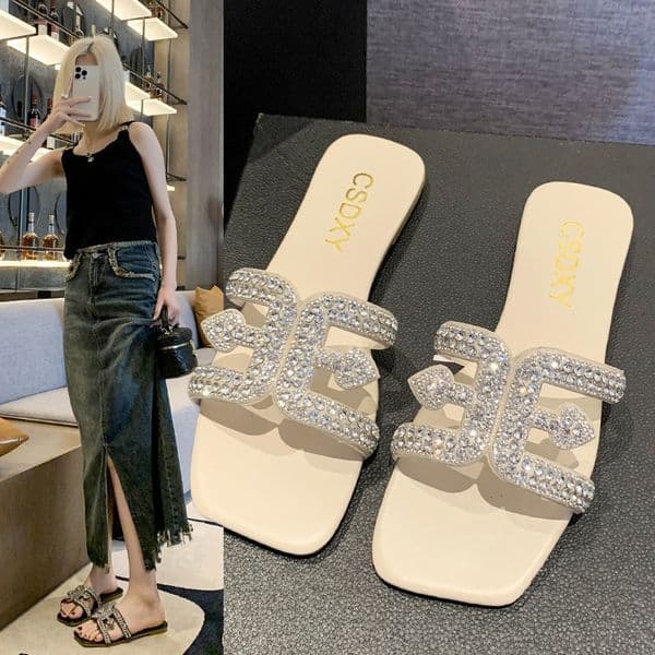 NEW hot Women Slippers Plus Size Fashion Flat Bottom Versatile Dia Design Triple Black Beige Khaki Free shipping