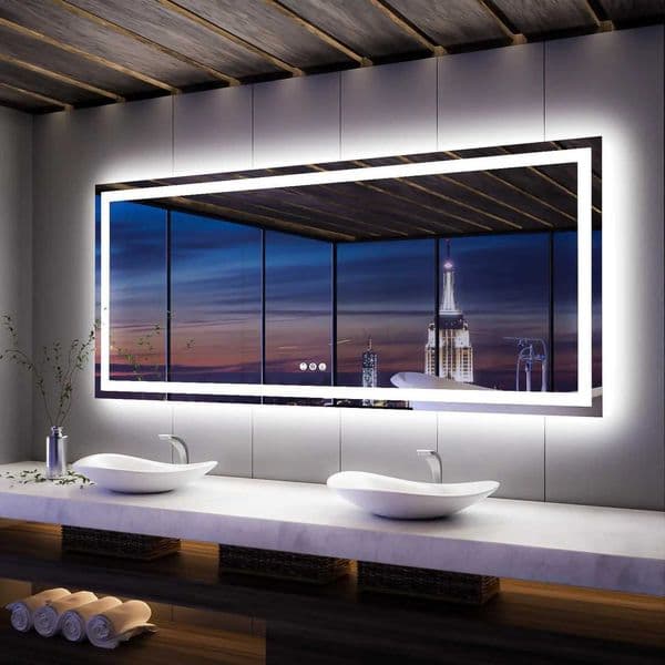88x38 LED Mirror for Bathroom Lighted Vanity Mirror for Wall Front Lights+Backlit LED Bathroom Mirror Anti-Fog Tempered Z250214