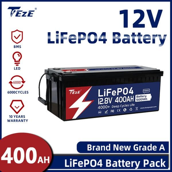 TEZE 12V 400Ah LiFePO4 Battery DIY 12/24/48V Rechargeable Cell Lithium Iron Phosphate Cell Pack With BMS For RV Campers Golf