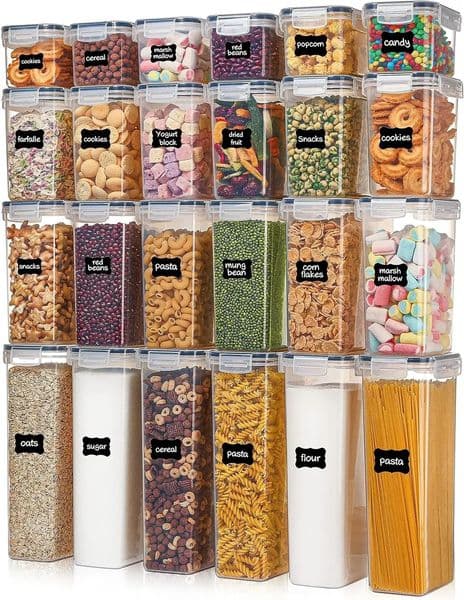 Airtight Food Storage Containers with Lids 24 pcs Plastic Kitchen and Pantry Organization Canisters for Cereal 250214