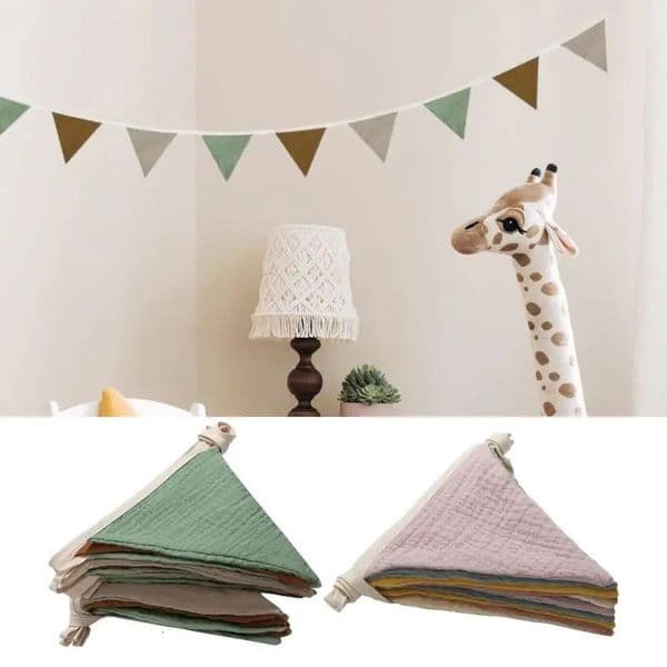 Pennant Banner Flags Nursery Bunting Washable Cotton Fabric Triangle Garlands for Living Room and Bedroom 250213