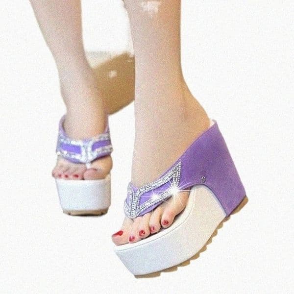 New Women Summer Platform Wedges Shoes Black Purple Sandals For Ladies Women Bling Slides Flip Flop Shoe y5IK#
