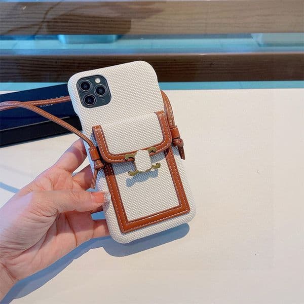 IPhone 15 Pro Max leather floral phone case 15 14 Plus 13 12 Pro XR designer cross shaped hanging rope holder ultra-thin shock-absorbing men's and women's leather