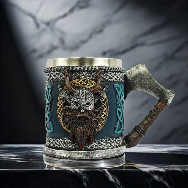 Valhalla Viking Stainless Steel Nordic Viking Barrel high-capacity Dragon Boat Warrior Horn Skull Beer Mug Tankard Stein Cup 450 250218