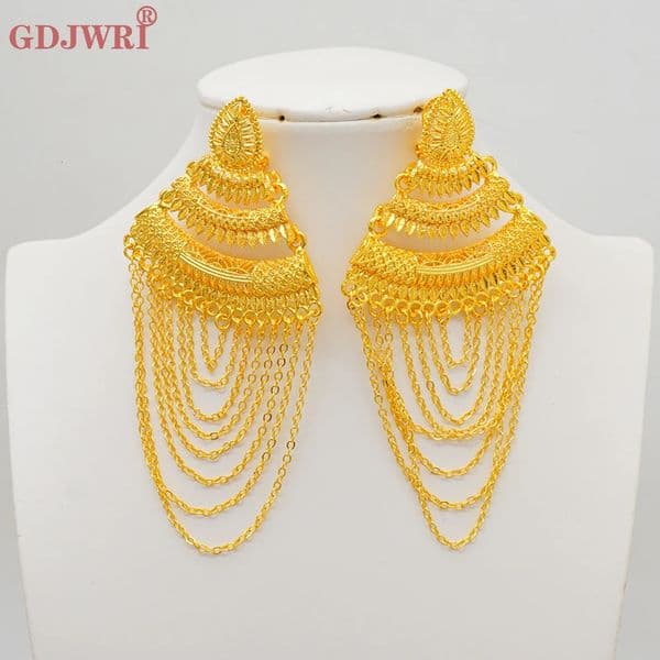 y African Gold Color Tassel Drop Dangle Earring For Wedding Party Jewelry Dubai Arabic Indian Copper Long Hanging Earrings 250213