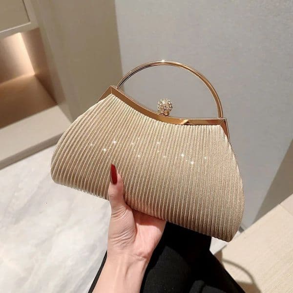 Pleated Evening Handbag Women Top Handle Glitter Day Clutch Ladies Wedding Dinner Dressed Clip Bag Diamond Party Purse Gold 250213