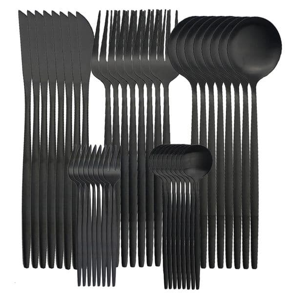 40Pcs Dinnerware Set Matte Black Cutlery Set Stainless Steel Flatware Cake Fruit Fork Kitchen Knife Fork Spoon Tableware Set 250214BJ