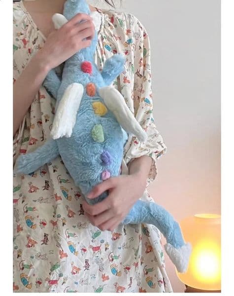 Sky Blue Dragon Loong Plush Toy Stuffed Giant Fantastic Cartoon TV White Wings Animal Plushie Soft Fluffy Gift