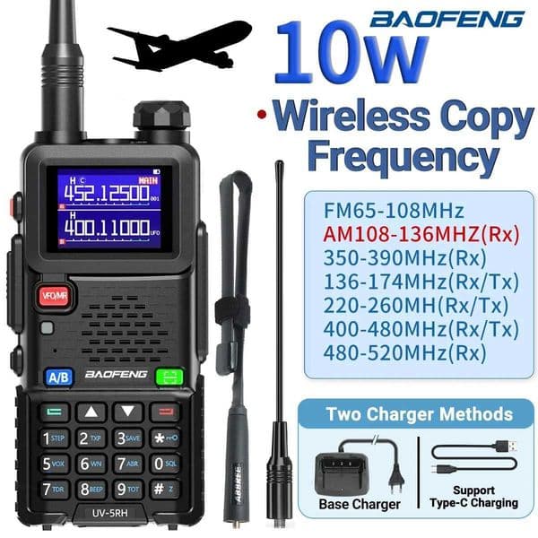 Baofeng UV-5RH Air Band Walkie Talkie Wirless Copy Frequency Type-C NOAA Long Range 999CH Upgraded UV-5R 5RM Ham Two Way RadioXJ250219
