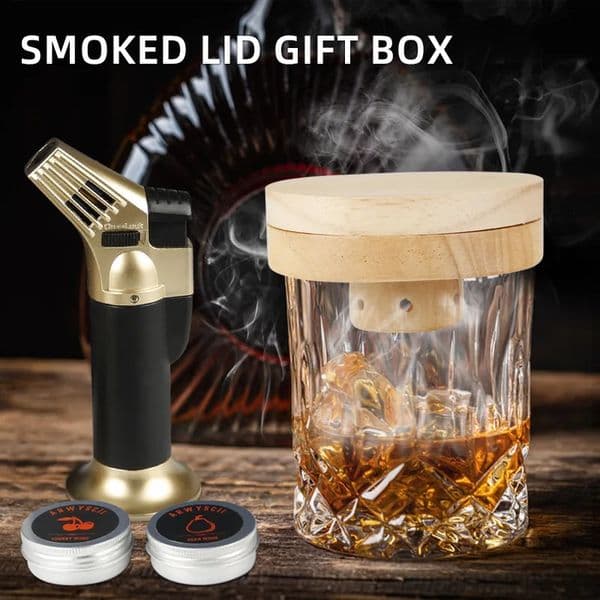 Cocktail Smoker Kit with Apple Cherry Oak Pecan Wood Chips Whiskey Wooden Smoked Hood for Bar Drinks Kitchen 250218